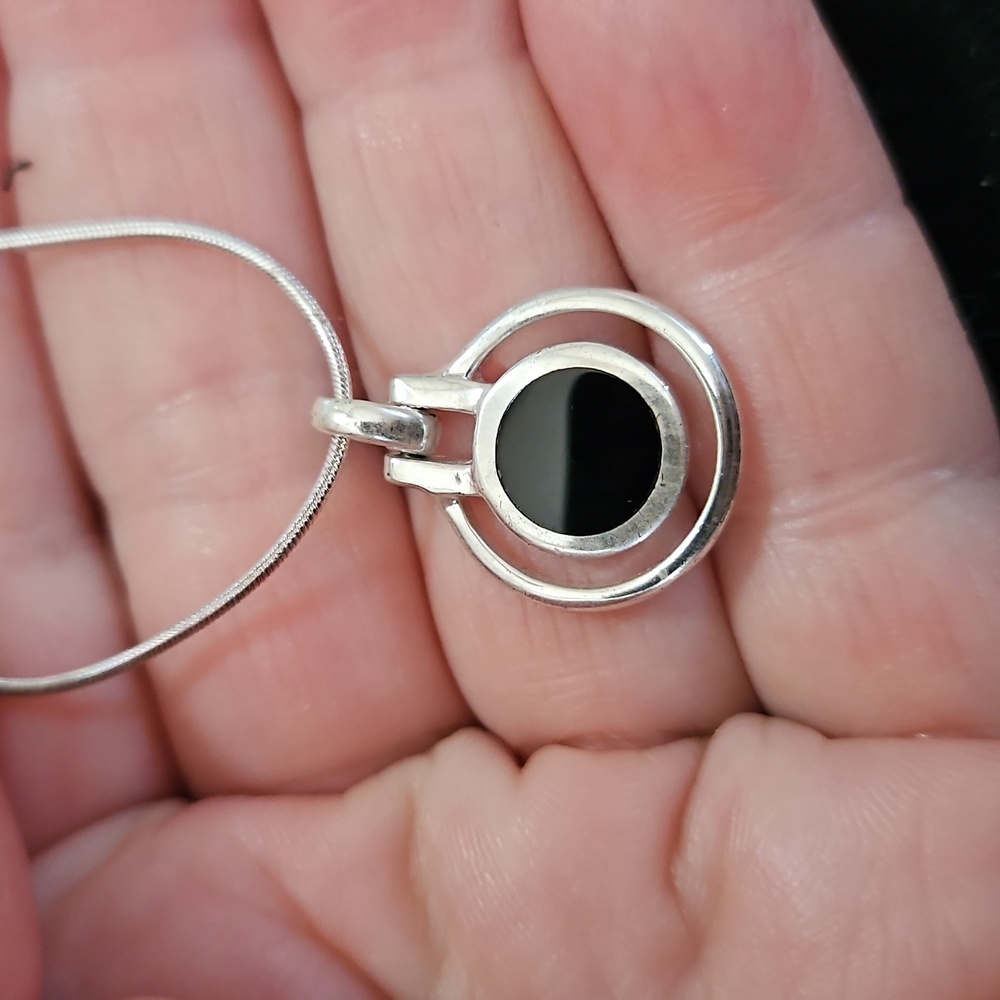 -‎ 925 Silver Italy Black Onyx Necklace 16 inch Chain